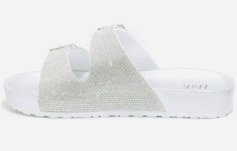 Silver Rhinestones Slides