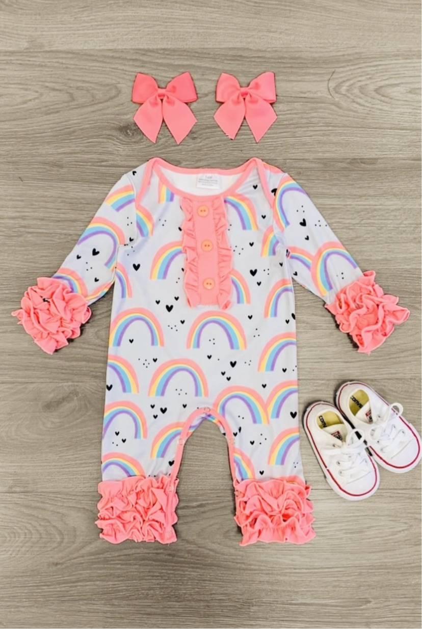 Gray Rainbow Ruffle Romper