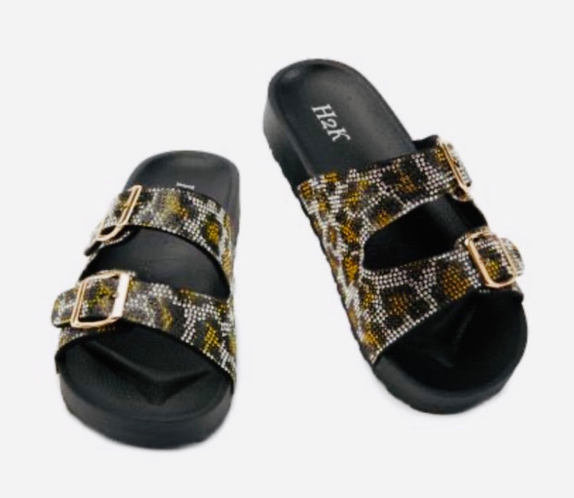 Cheetah Rhinestones Slides