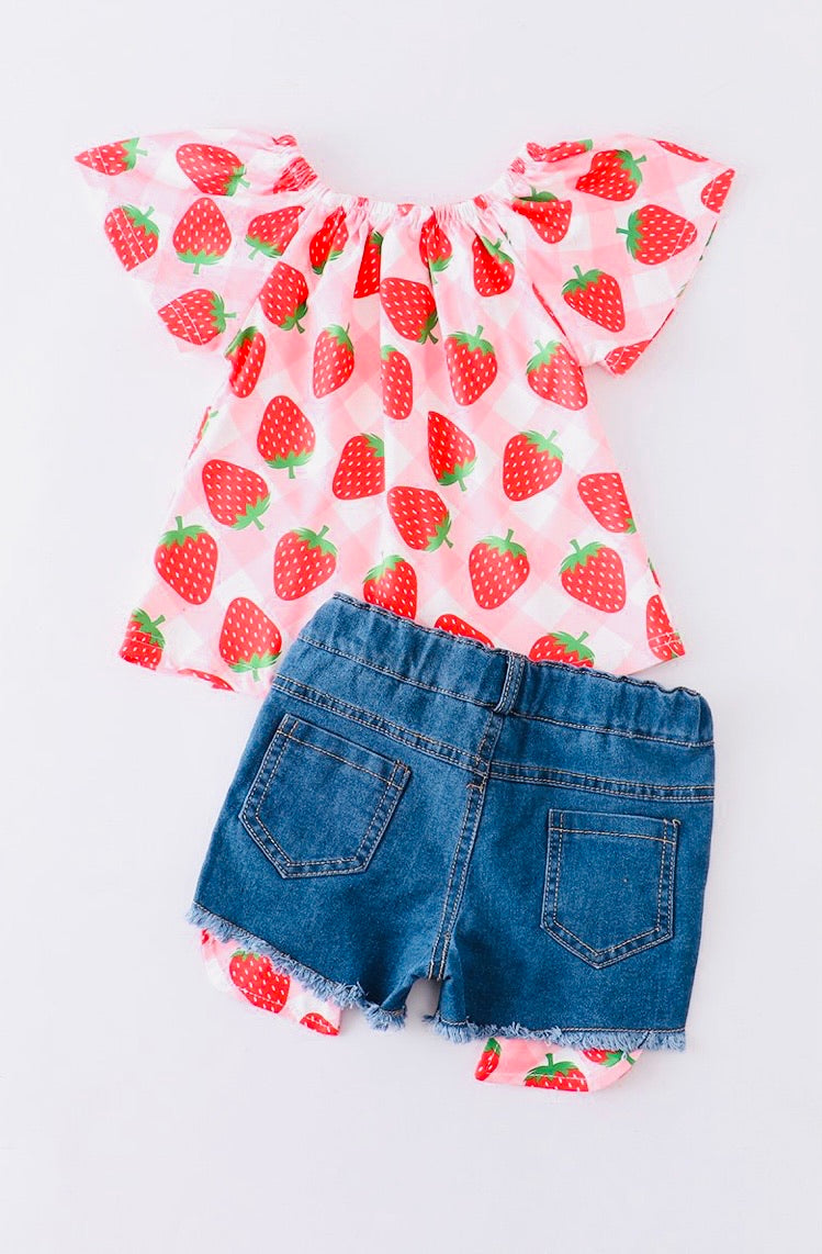 Strawberry Denim Short Set