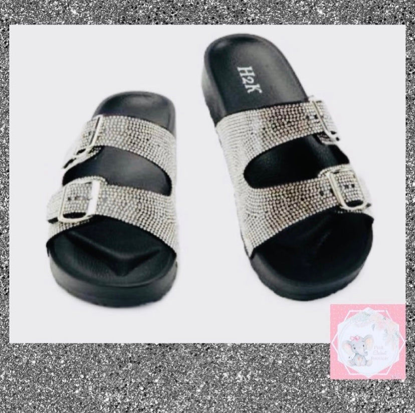 Black Rhinestones Slides