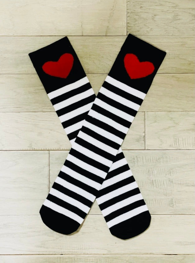 Black and White Striped Heart Mocks