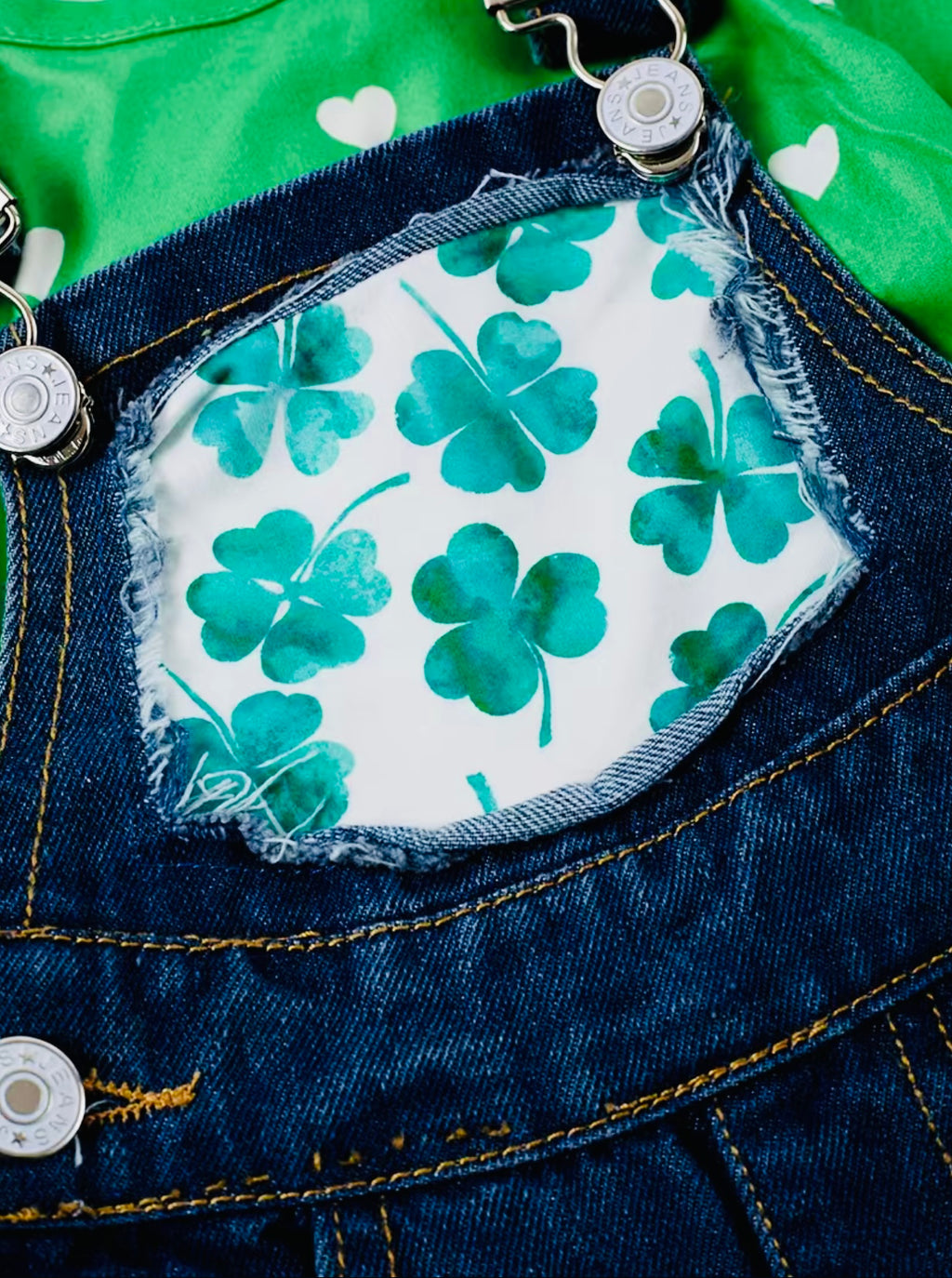 St. Patrick’s White Hearts Denim Overalls