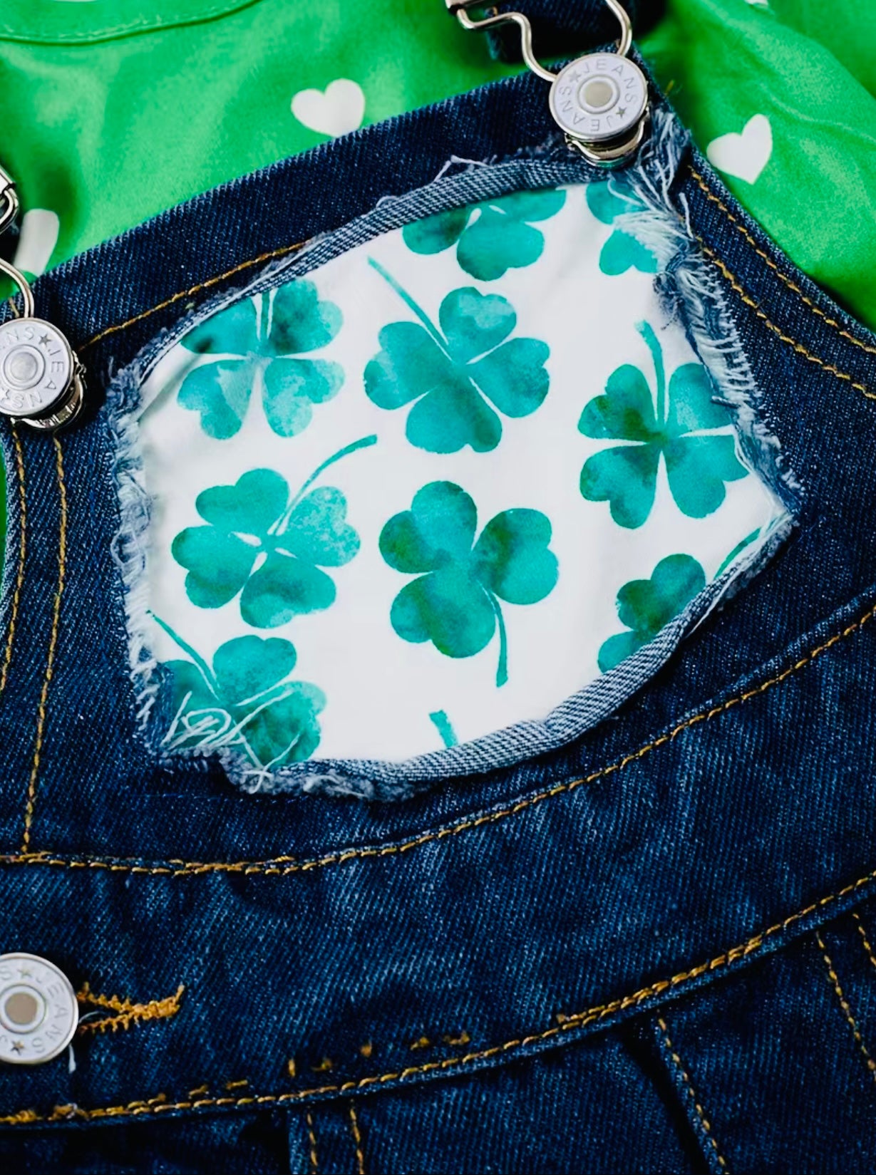 St. Patrick’s White Hearts Denim Overalls