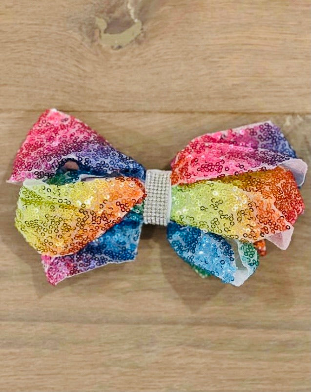 Rainbow Strips Shimmer Hair Bow