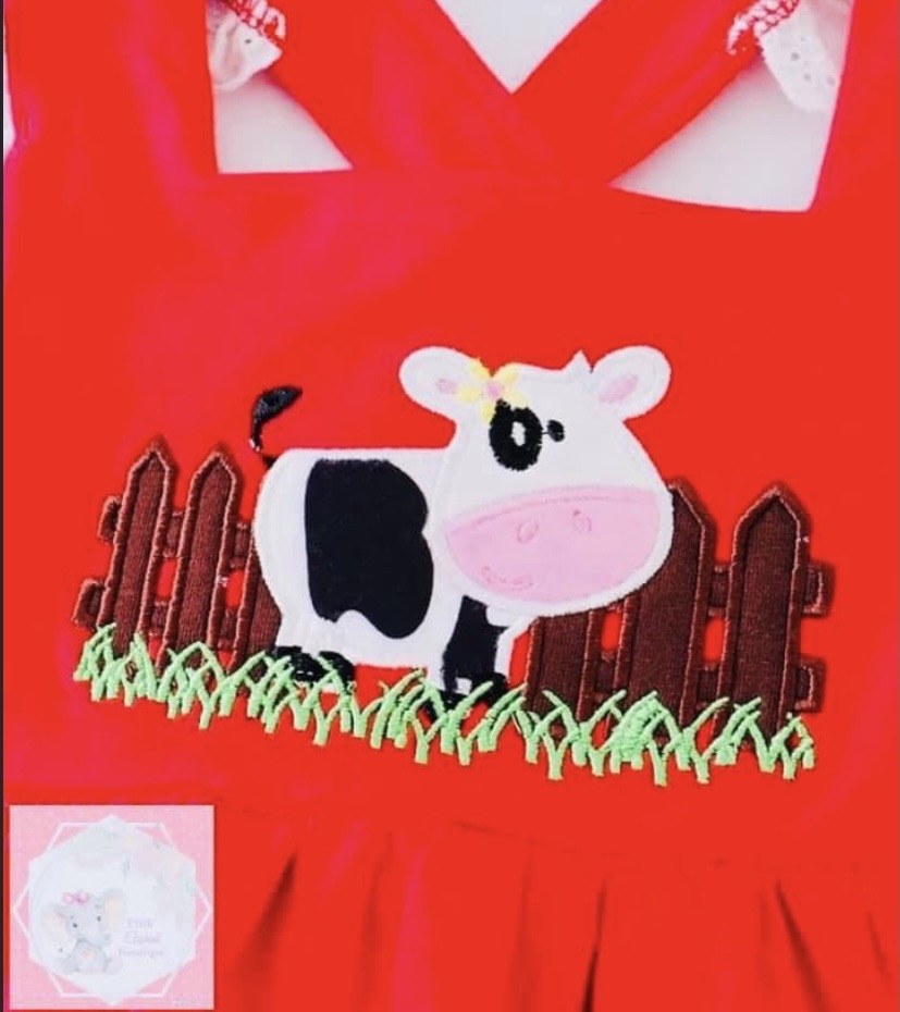 Red Cow Appliqué Flutter Dress