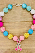 Pink,Yellow & Blue Bling Bunny Necklace