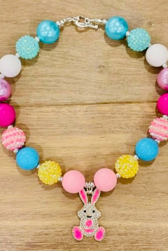 Pink,Yellow & Blue Bling Bunny Necklace