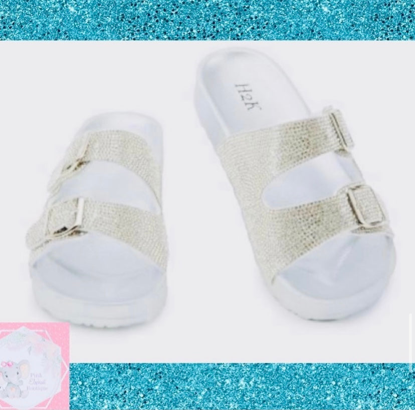 Silver Rhinestones Slides