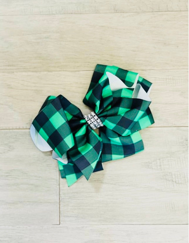 Green & Black Buffalo Plaid Hair Bow