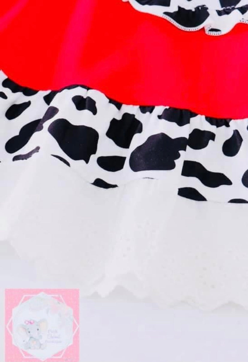 Red Cow Appliqué Flutter Dress
