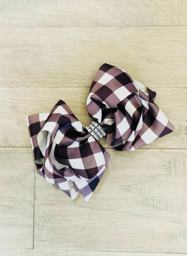 Black and White Buffalo Plaid Hair Bow