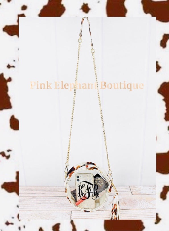 Clear Round Crossbody Bag with Till The Cows Come Home Trim