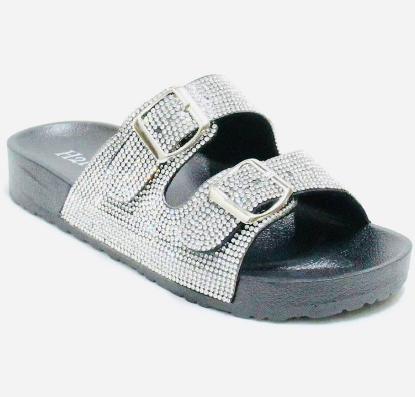 Black Rhinestones Slides