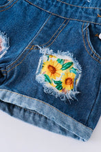 Load image into Gallery viewer, Sunflower Ruffle Top &amp; Denim Overall Set
