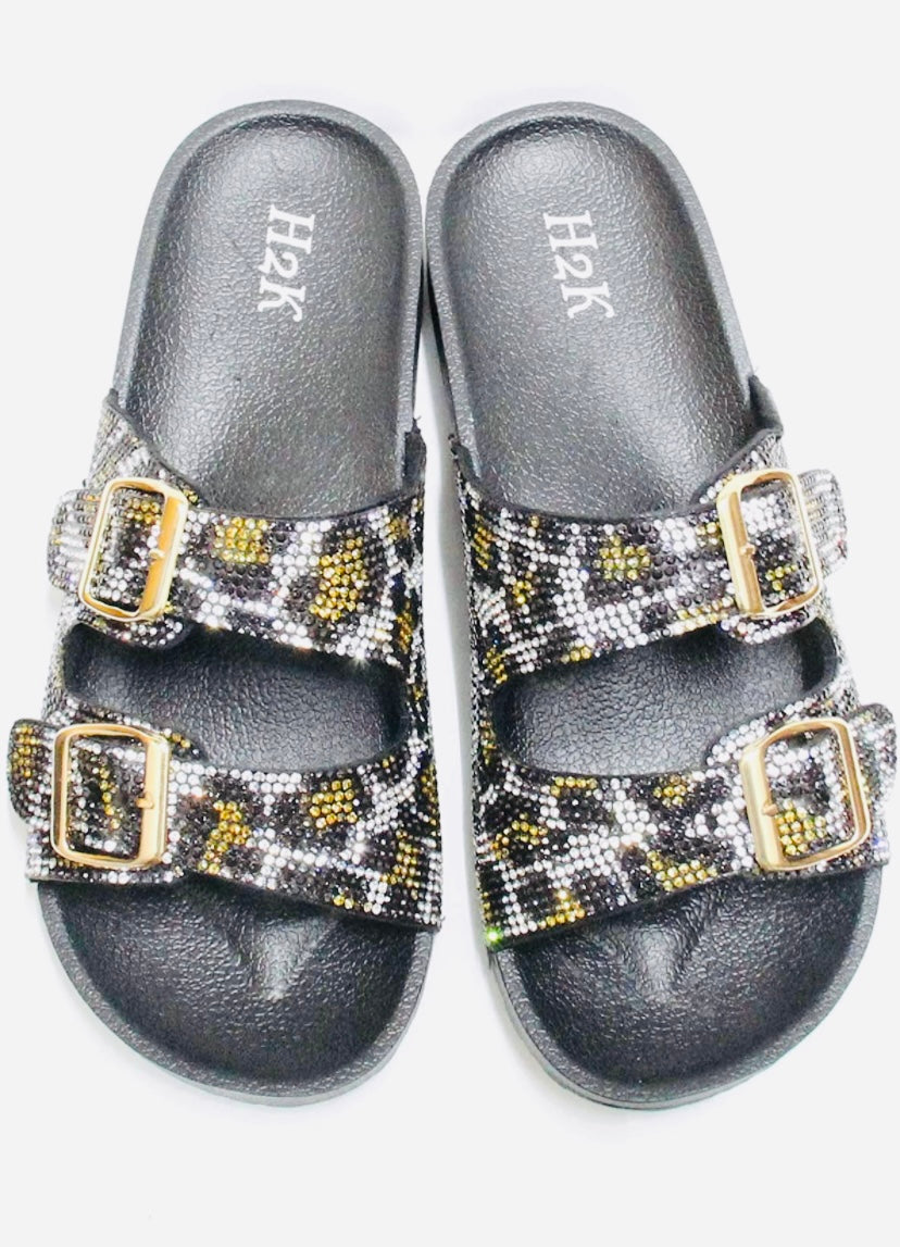 Cheetah Rhinestones Slides