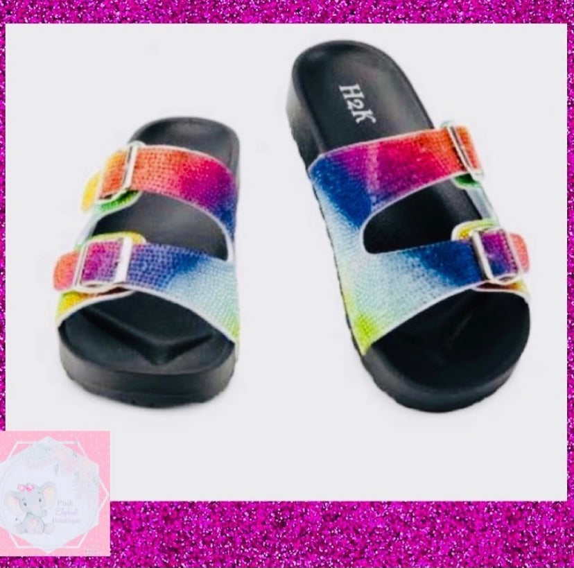 Rainbow Rhinestones Slides