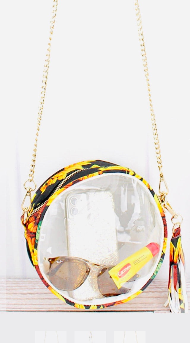 Clear Round Crossbody Bag with Sunflower Trim