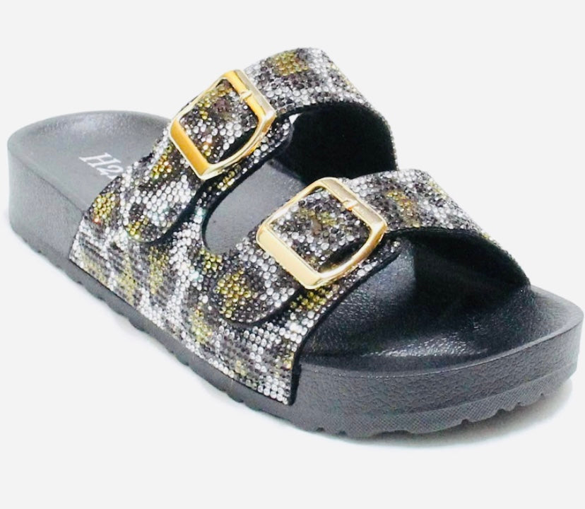Cheetah Rhinestones Slides