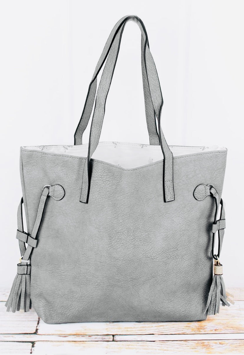 Grey Faux Leather Side Tassel