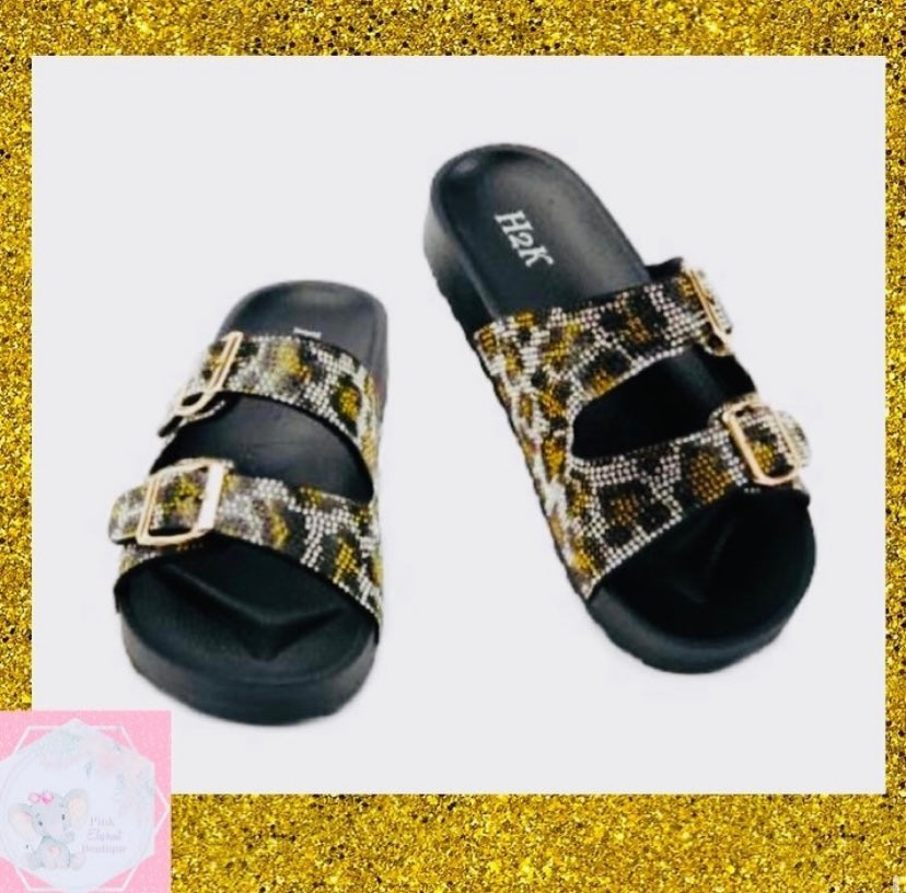 Cheetah Rhinestones Slides