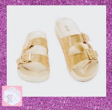 Load image into Gallery viewer, Gold Rhinestones Slides
