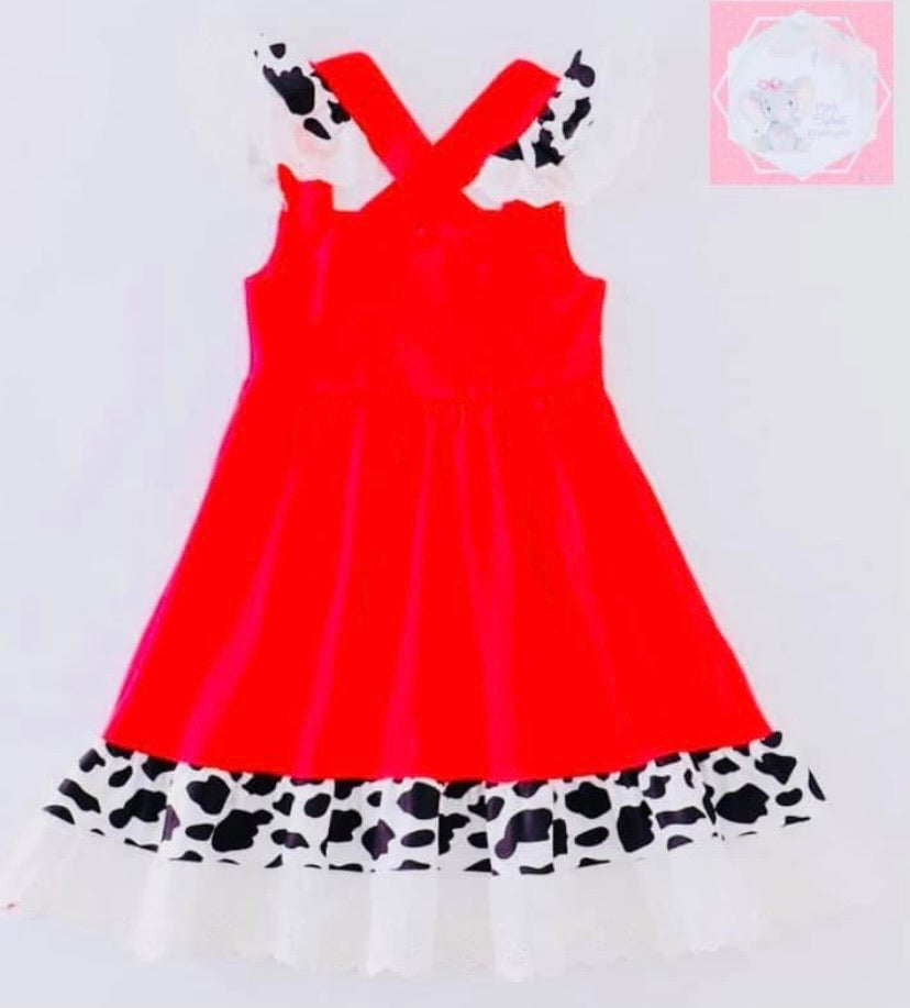Red Cow Appliqué Flutter Dress