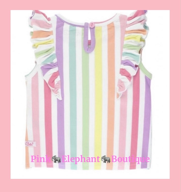Rainbow Stripe Ruffle Tie Top