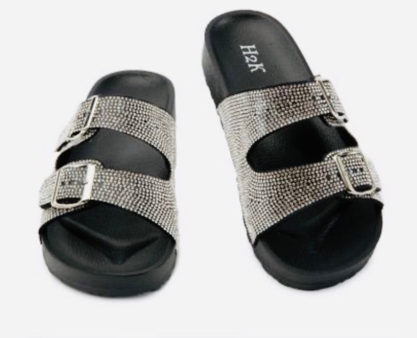 Black Rhinestones Slides