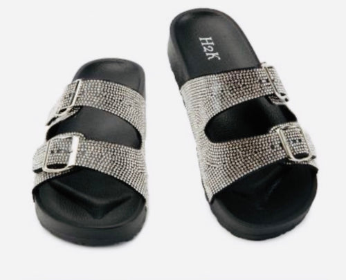 Black Rhinestones Slides