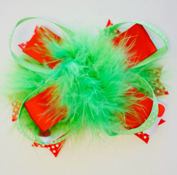 Christmas Feather Hair Bow