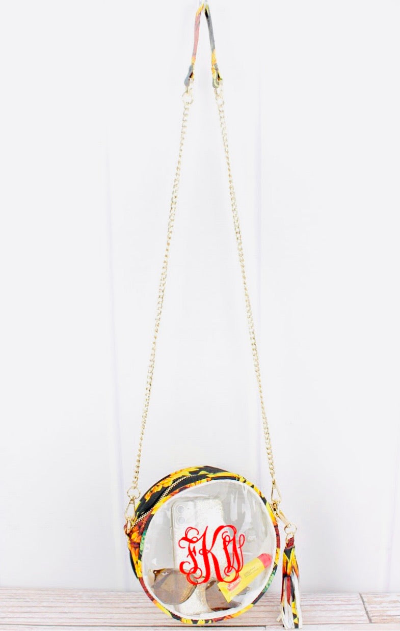 Clear Round Crossbody Bag with Sunflower Trim