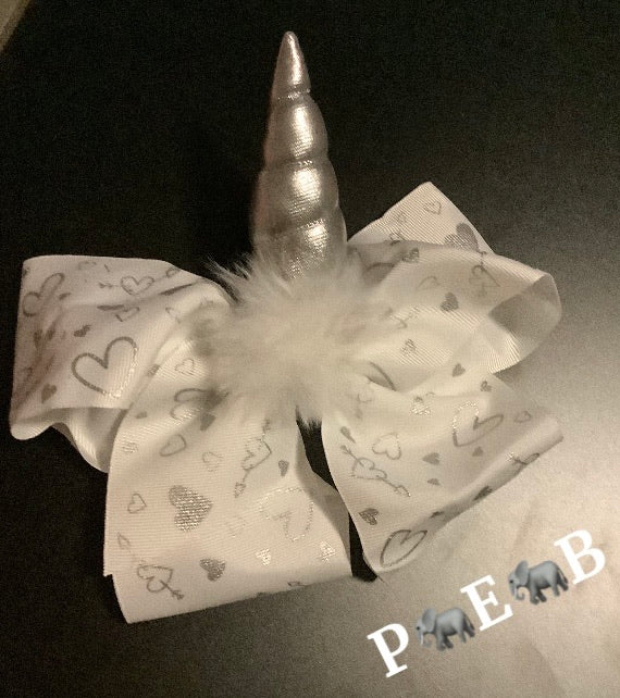 White and Silver Unicorn Hair Bows