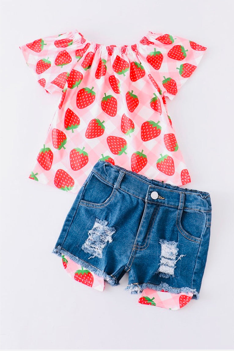 Strawberry Denim Short Set