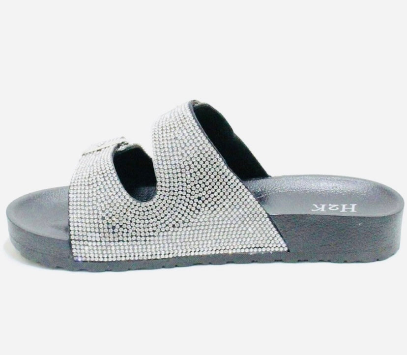 Black Rhinestones Slides