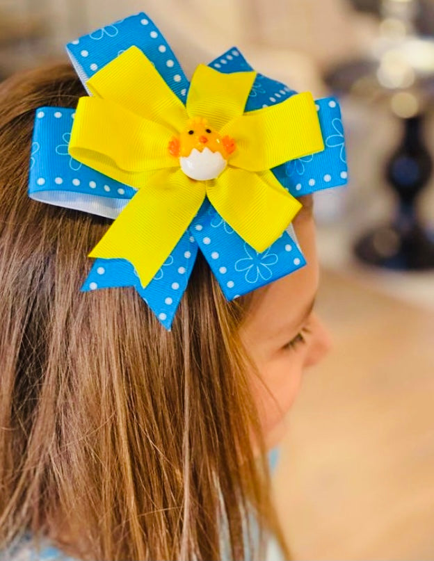 Blue & Yellow Easter Chick Hair Bow