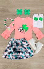 Load image into Gallery viewer, Lucky Shamrock Coral &amp; Gingham Skirt Set
